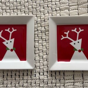 Crate&Barrel Red and White Reindeer Plates.